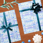 Hanukkah Collage Light Blue Coola Cute Barn Namn Presentpapper<br><div class="desc">Skapa din egen anpassningsbar Hanukkah papper i detta söta, ljusblå och vita ord-kollage med ditt barns namn som firar helgdag. Enkel att anpassa, lägg bara till ditt barns namn i textmallen och titta på när det fylls i den ljusblå och vita typografdesignen. Temat Chanukah omfattar lås, drömmar, gelt och ljus...</div>