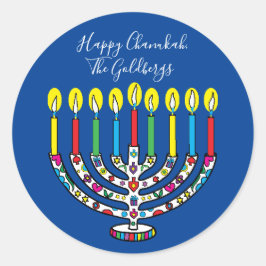 Hanukkah Colorful Menorah Hanukiah Runt Klistermärke