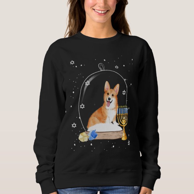 Hanukkah Corgi Dog Snow Globe Pajama T Shirt (Framsida)