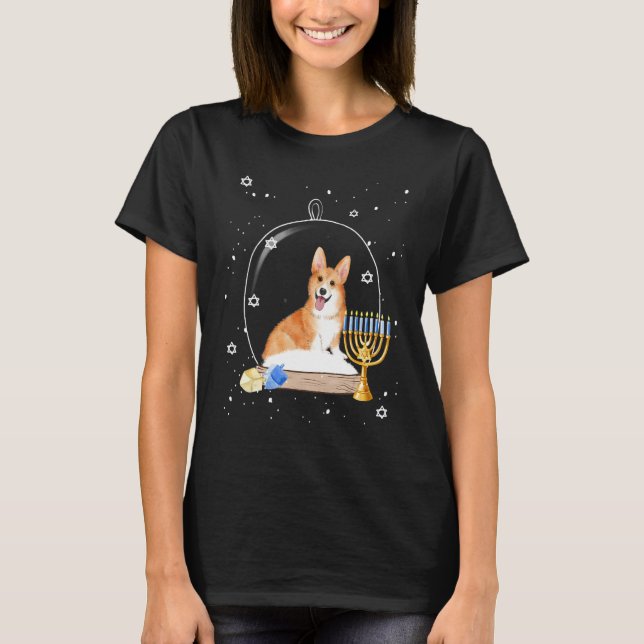 Hanukkah Corgi Dog Snow Globe Pajama T Shirt (Framsida)
