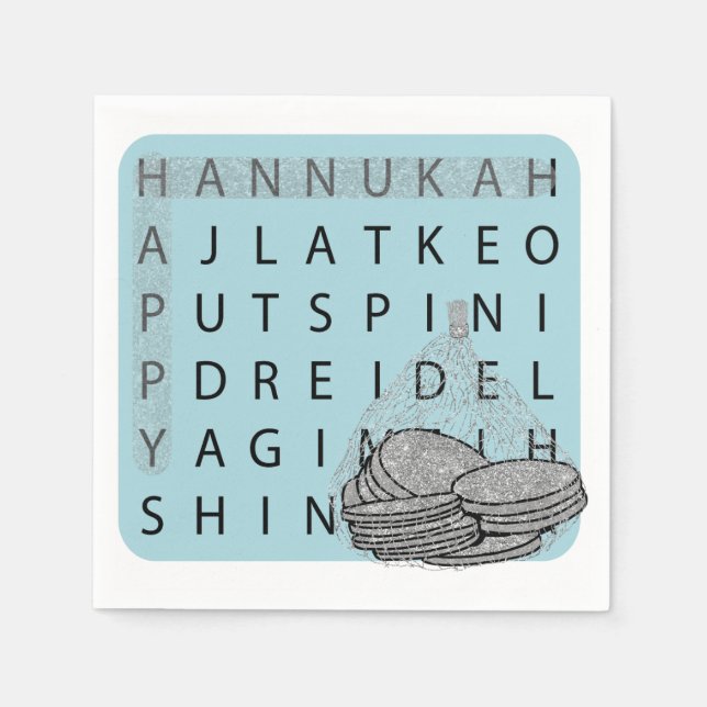 Hanukkah Crossword Puzzle Gelt Pappersservett (Framsidan)
