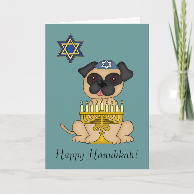 Hanukkah-Cute Judiska Pug-Hund Helgkort (Framsida)