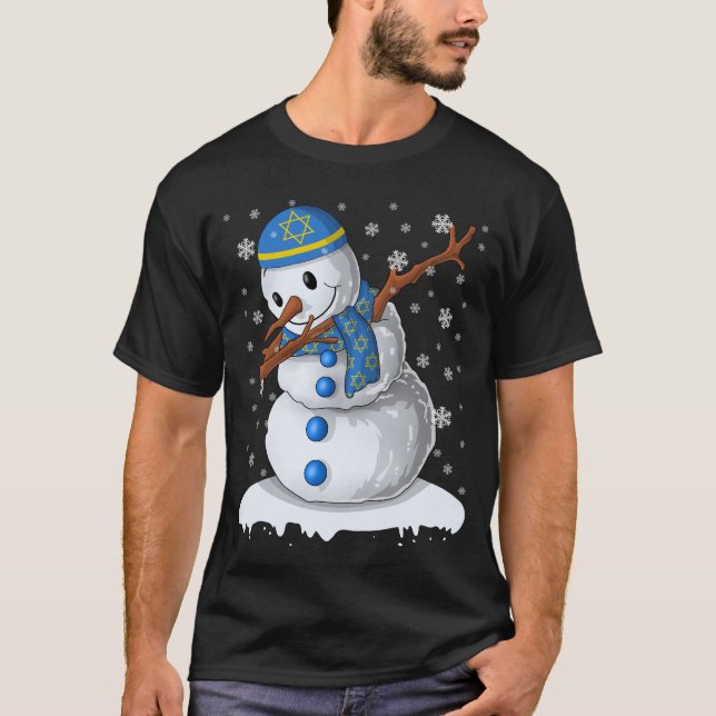 Hanukkah Dabbing Snögubbe Chanukah Helgdag T Shirt (Framsida)