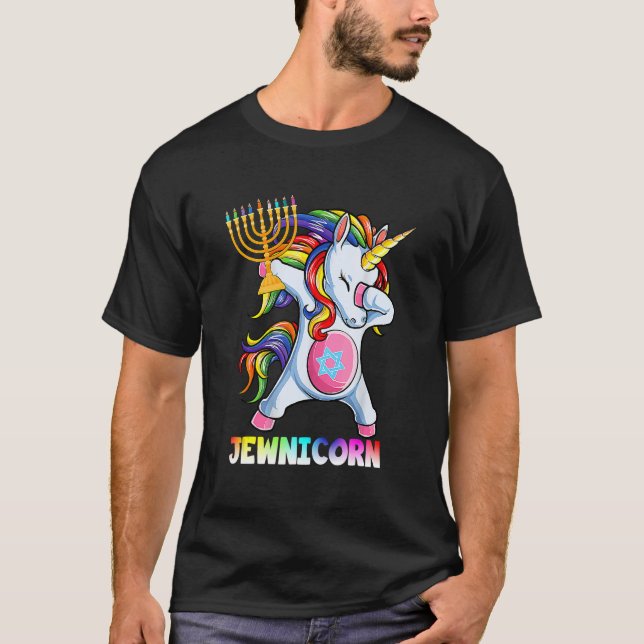 Hanukkah Dabbing Unicorn Jewnicorn Chanukah Jewish T Shirt (Framsida)
