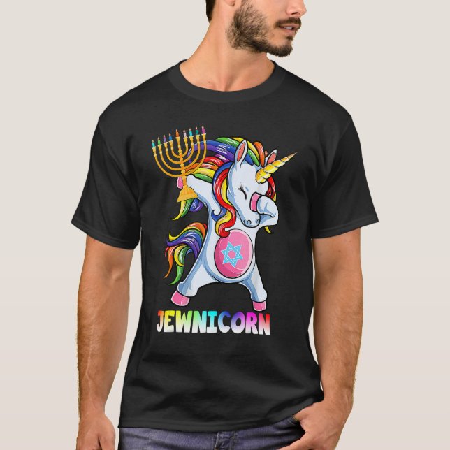 Hanukkah Dabbing Unicorn Jewnicorn Chanukah Jewish T Shirt (Framsida)