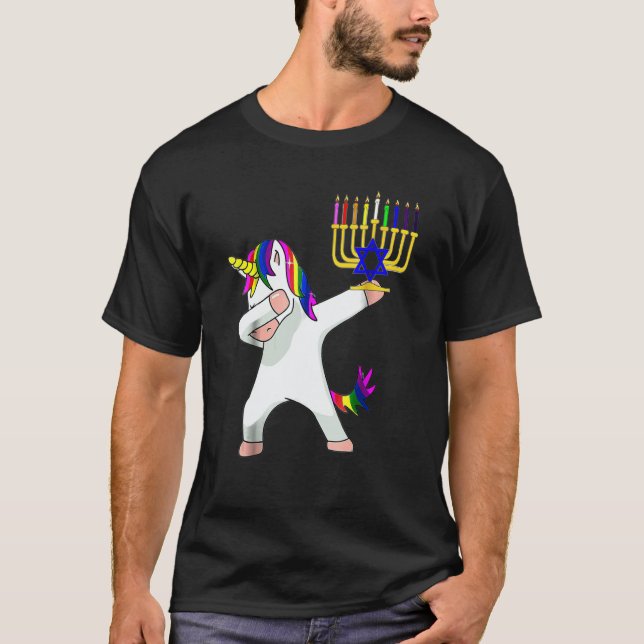Hanukkah Dabbing Unicorn Jewnicorn Chanukah Jewish T Shirt (Framsida)