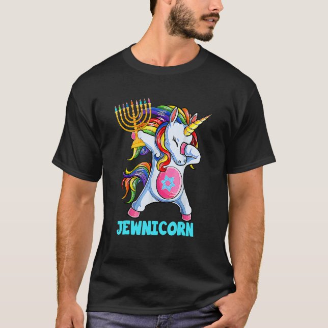 Hanukkah Dabbing Unicorn Jewnicorn Chanukah Jewish T Shirt (Framsida)