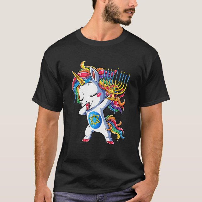 Hanukkah Dabbing Unicorn Jewnicorn Chanukah Jewish T Shirt (Framsida)