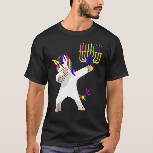 Hanukkah Dabbing Unicorn Jewnicorn Chanukah Jewish T Shirt (Framsida)