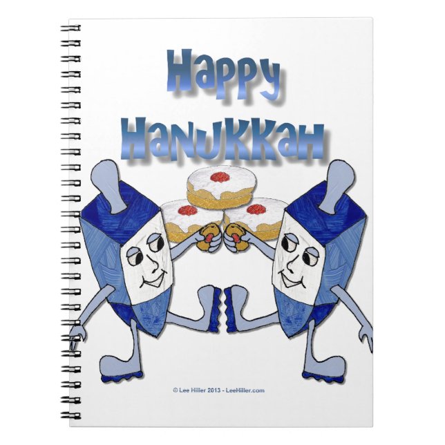 Hanukkah Dancing Dreidels och Jelly Doughnut Anteckningsbok Med Spiral (Framsidan)
