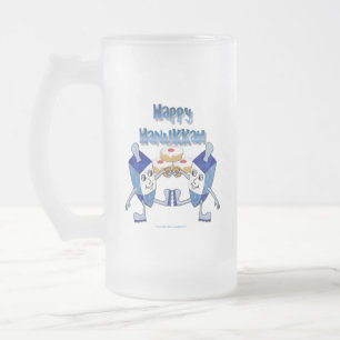 Hanukkah Dancing Dreidels och Jelly Doughnut Frostat Ölglas