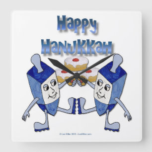 Hanukkah Dancing Dreidels och Jelly Doughnut Fyrkantig Klocka