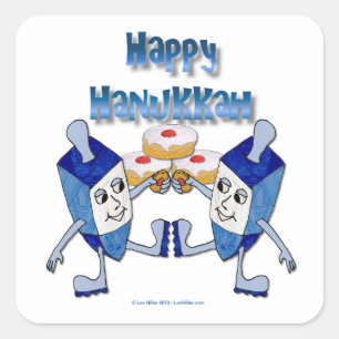 Hanukkah Dancing Dreidels och Jelly Doughnut Fyrkantigt Klistermärke