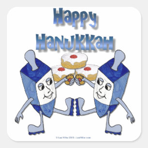 Hanukkah Dancing Dreidels och Jelly Doughnut Fyrkantigt Klistermärke