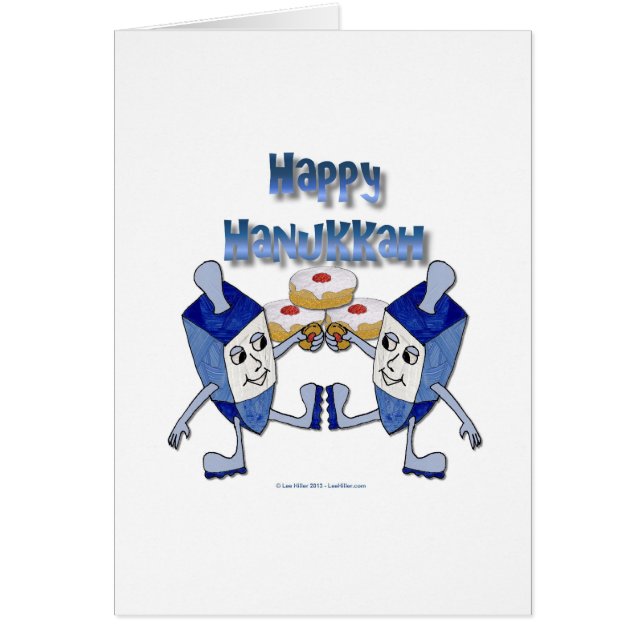 Hanukkah Dancing Dreidels och Jelly Doughnut Hälsningskort (Framsidan)