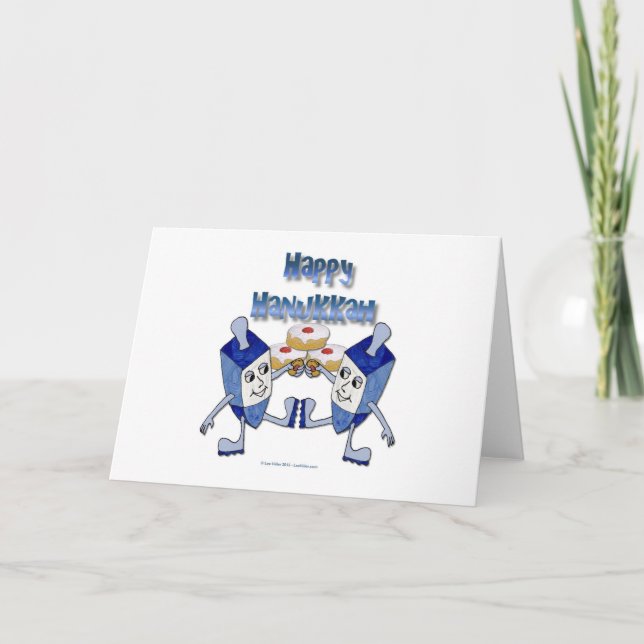 Hanukkah Dancing Dreidels och Jelly Doughnut Helgkort (Framsida)