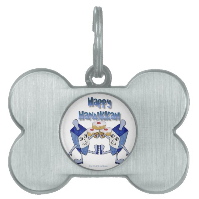 Hanukkah Dancing Dreidels och Jelly Doughnut ID-bricka Husdjur (Framsidan)