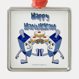 Hanukkah Dancing Dreidels och Jelly Doughnut Julgransprydnad Metall