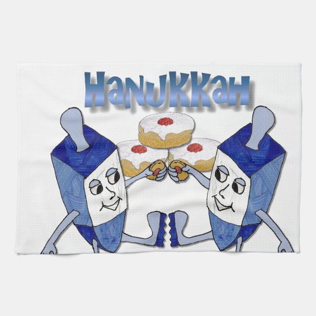 Hanukkah Dancing Dreidels och Jelly Doughnut Kökshandduk (Horisontell)