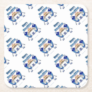 Hanukkah Dancing Dreidels och Jelly Doughnut Underlägg Papper Kvadrat