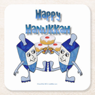 Hanukkah Dancing Dreidels och Jelly Doughnut Underlägg Papper Kvadrat