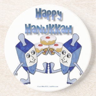 Hanukkah Dancing Dreidels och Jelly Doughnut Underlägg Sandsten