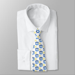 Hanukkah David Stjärnor i Blå och Gul Akvarell Slips