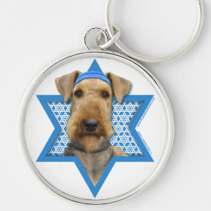 Hanukkah davidsstjärna - AiredaleTerrier Rund Silverfärgad Nyckelring