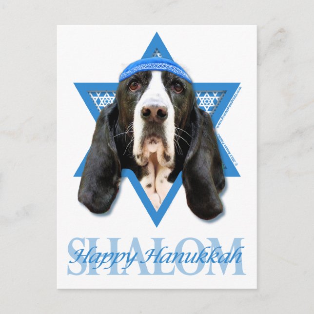 Hanukkah davidsstjärna - Bassethund - jasmin Helg Vykort (Framsida)