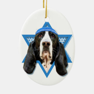 Hanukkah davidsstjärna - Bassethund - jasmin Julgransprydnad Keramik