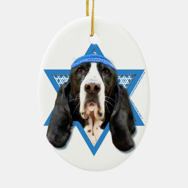 Hanukkah davidsstjärna - Bassethund - jasmin Julgransprydnad Keramik (Baksidan)
