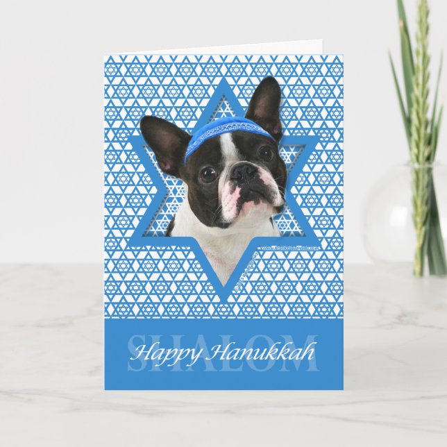 Hanukkah davidsstjärna - Boston Terrier Helgkort (Framsida)