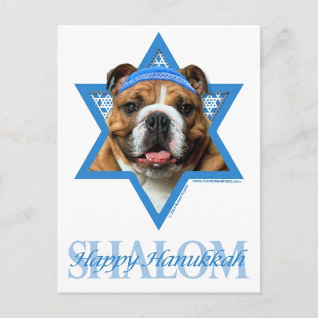 Hanukkah davidsstjärna - bulldogg helg vykort (Framsida)