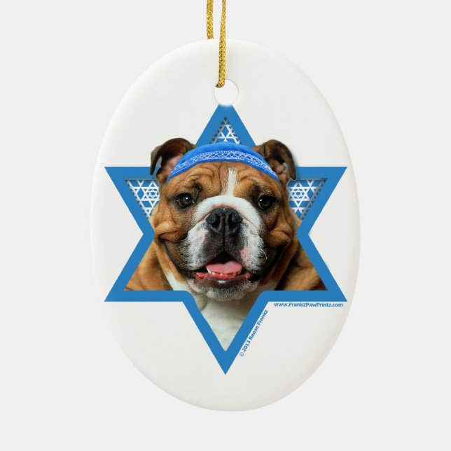Hanukkah davidsstjärna - bulldogg julgransprydnad keramik (Baksidan)
