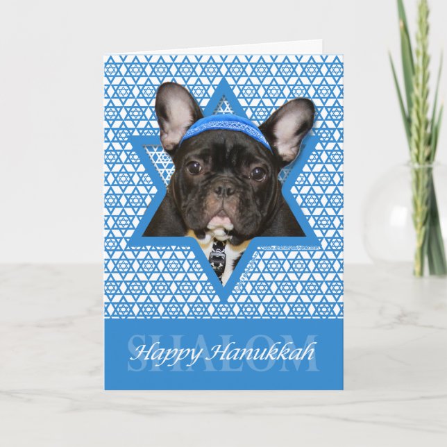 Hanukkah davidsstjärna - fransk bulldogg - kricka helgkort (Framsida)
