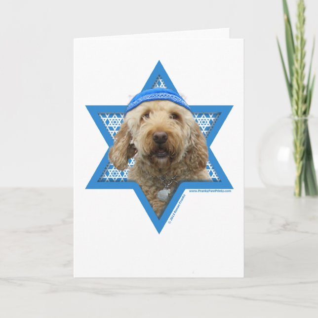 Hanukkah davidsstjärna - GoldenDoodle Helgkort (Framsida)