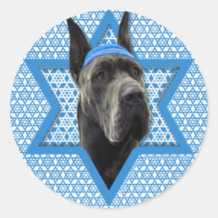 Hanukkah davidsstjärna - great dane - grå färg runt klistermärke