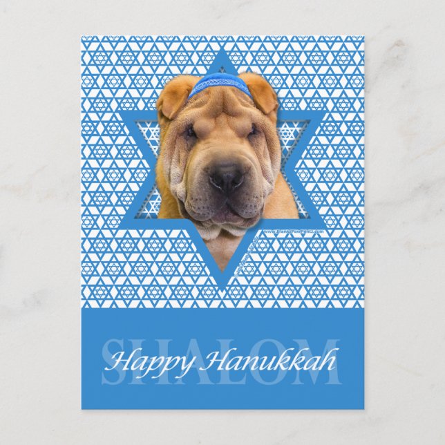 Hanukkah davidsstjärna - kinesiska Shar Pei Helg Vykort (Framsida)