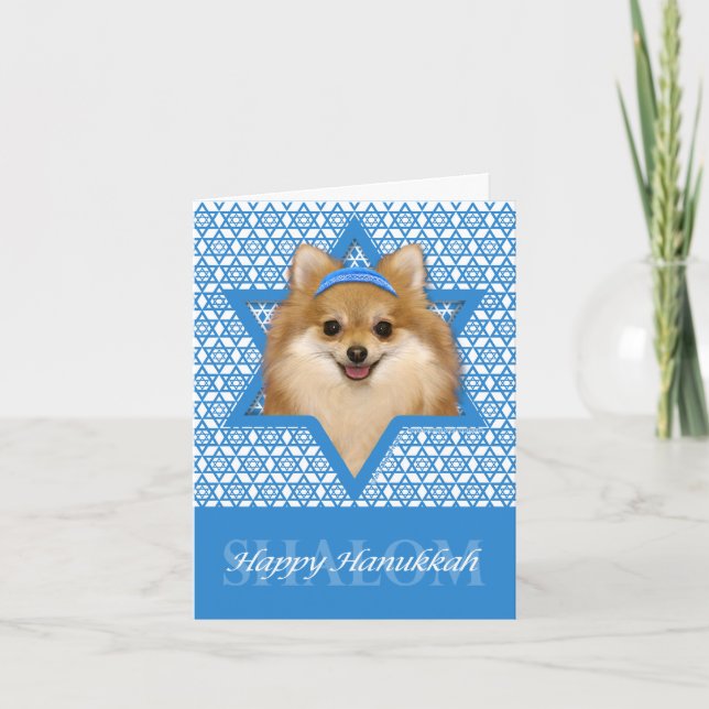 Hanukkah davidsstjärna - Pomeranian Helgkort (Framsida)