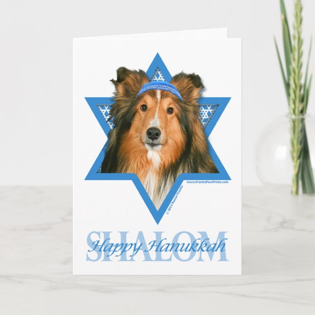 Hanukkah davidsstjärna - Sheltie Helgkort (Framsida)