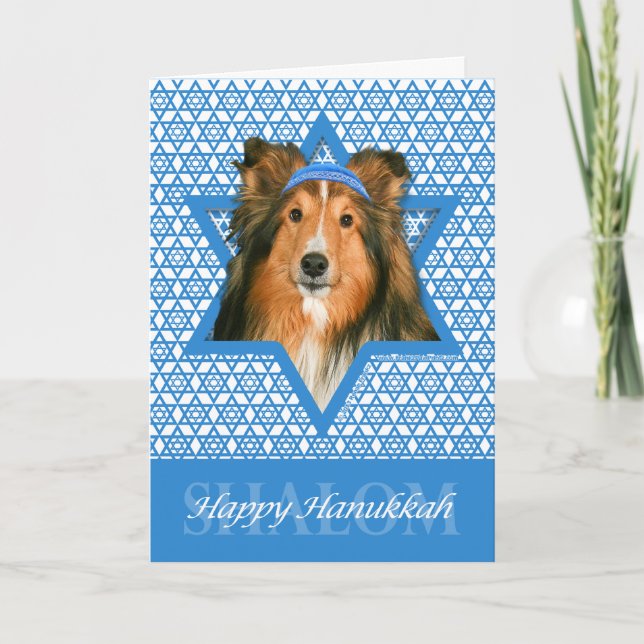 Hanukkah davidsstjärna - Sheltie Helgkort (Framsida)
