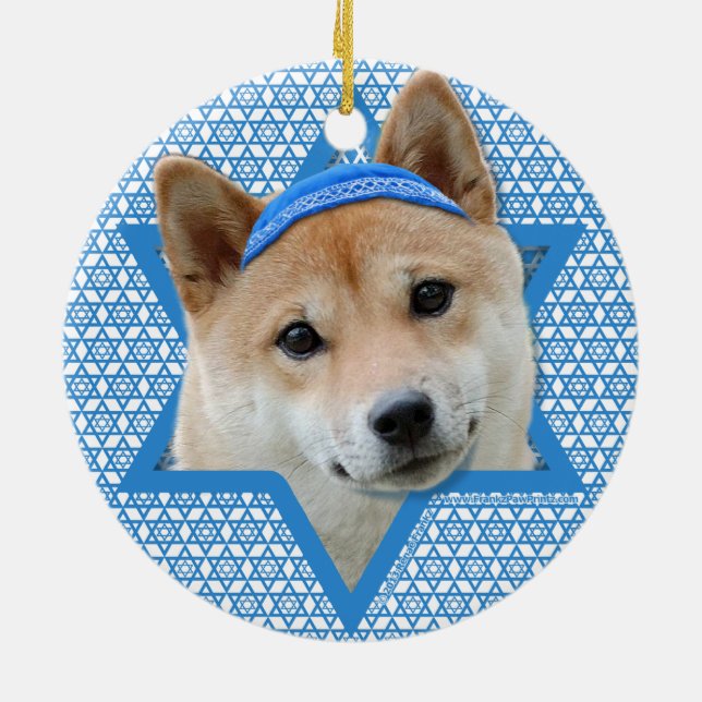 Hanukkah davidsstjärna - Shiba Inu Julgransprydnad Keramik (Baksidan)