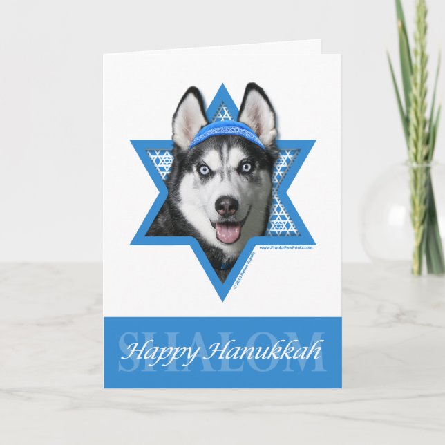 Hanukkah davidsstjärna - siberian husky helgkort (Framsida)