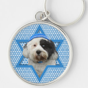 Hanukkah davidsstjärna - tibetan Terrier Rund Silverfärgad Nyckelring