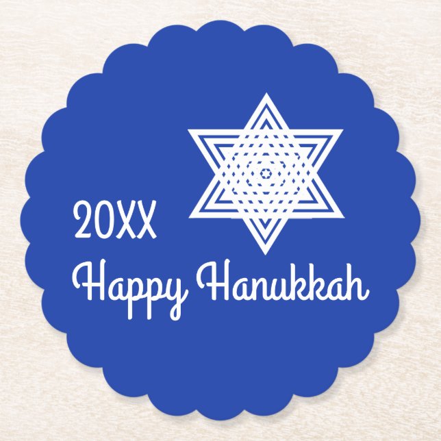 Hanukkah Davidsstjärna Vit på blå bakgrund Pa Underlägg Papper (Framsida)