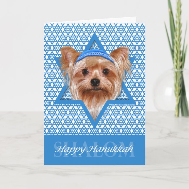 Hanukkah davidsstjärna - Yorkshire Terrier Helgkort (Framsida)