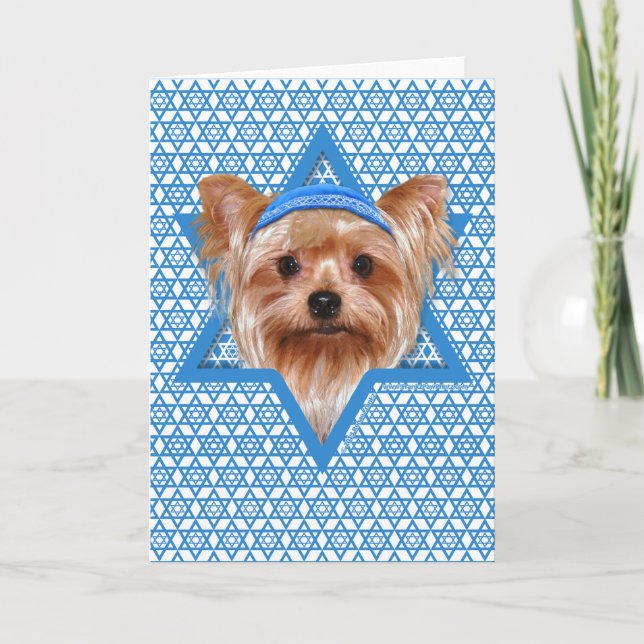 Hanukkah davidsstjärna - Yorkshire Terrier Helgkort (Framsida)