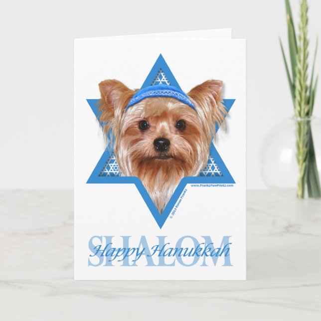 Hanukkah davidsstjärna - Yorkshire Terrier Helgkort (Framsida)