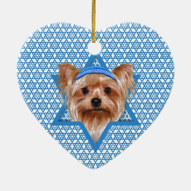 Hanukkah davidsstjärna - Yorkshire Terrier Julgransprydnad Keramik (Baksidan)