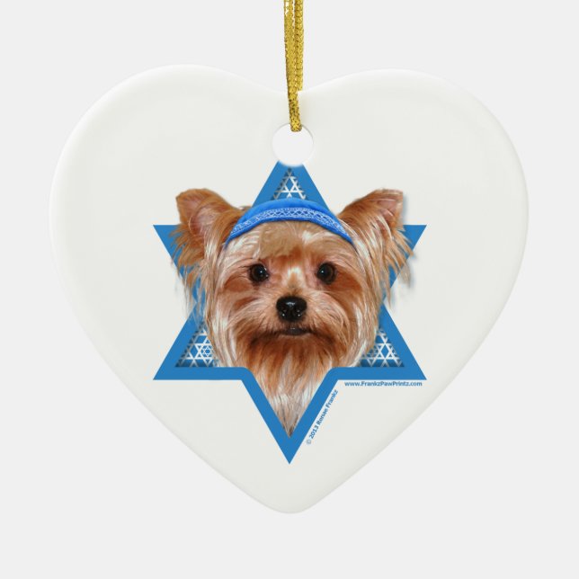 Hanukkah davidsstjärna - Yorkshire Terrier Julgransprydnad Keramik (Framsidan)